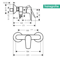 MEDIDAS MONOMANDO DUCHA TALIS E HANSGROHE